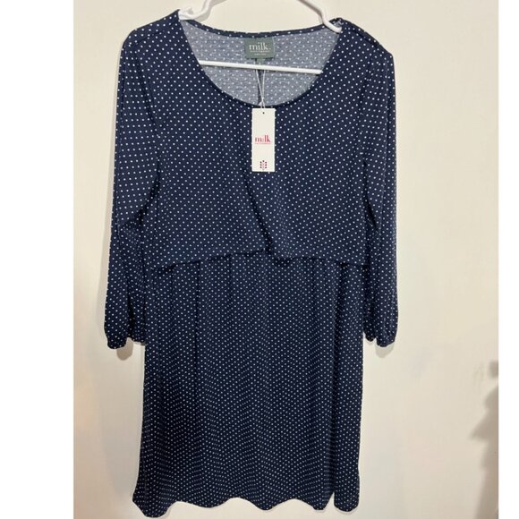 NWT - Milk Nursing Dress - Navy & White Polka Dots - Size Large - Picture 1 of 4